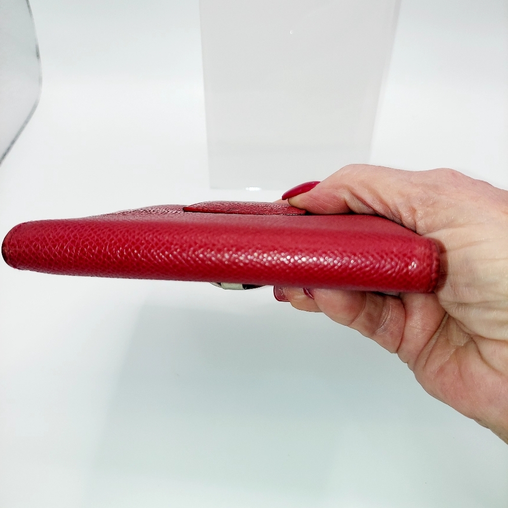 Bvlgari Red Saffiano Pebbled Leather Bifold Wallet ID Window GUC - Picture 13 of 15